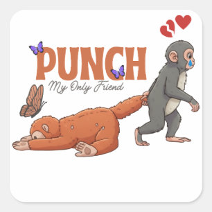 ‏Punch‑kun & Plush Monkey – Kawaii for Kids Square Sticker