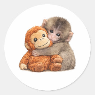 Punch Monkey Funny Cartoon Graphic Animal Monkey Classic Round Sticker