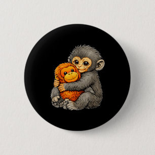 Punch monkey funny cute baby animal hugging plush  6 cm round badge