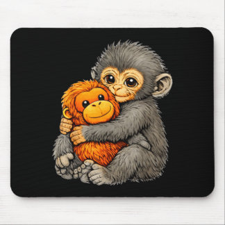 Punch monkey funny cute baby animal hugging plush  mouse pad
