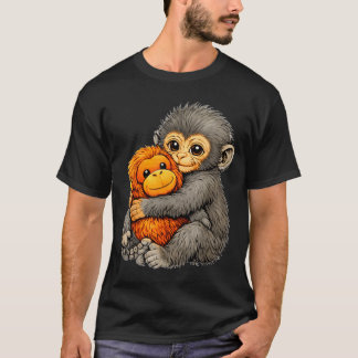 Punch monkey funny cute baby animal hugging plush  T-Shirt