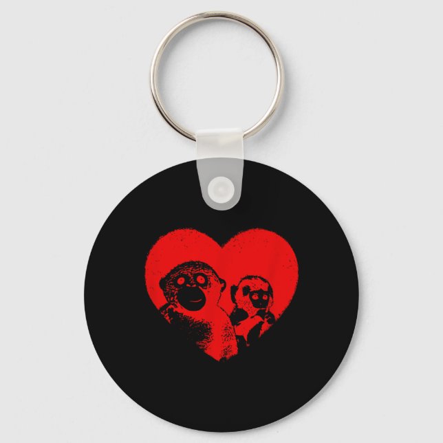 Punch Monkey Heart Valentine Graphic Cute Plush Key Ring (Front)