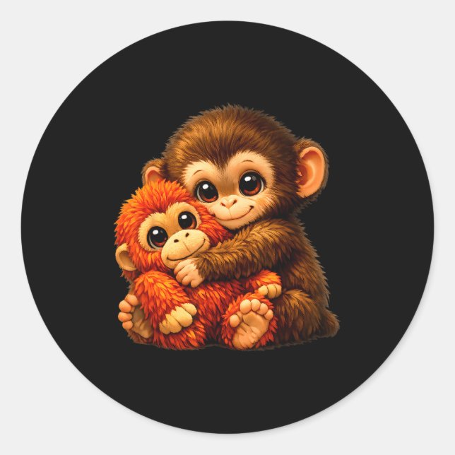 Punch monkey with teddy bear cuddling internet mem classic round sticker (Front)