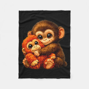 Punch monkey with teddy bear cuddling internet mem fleece blanket