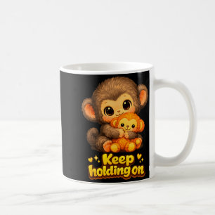 Punch monkey with teddy bear cuddling keep holding coffee mug