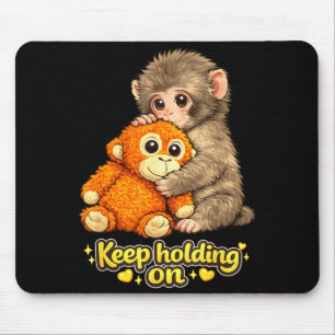 Punch monkey with teddy bear cuddling keep holding mouse pad