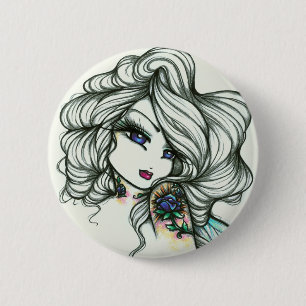 Punch of Colour Rose Tattoo Girl Fairy Fantasy 6 Cm Round Badge