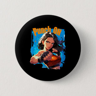 Punch On Strong Women Kickboxing Fighter 6 Cm Round Badge