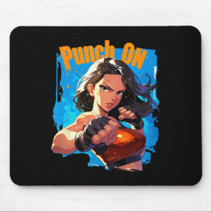 Punch On Strong Women Kickboxing Fighter  Mouse Pad
