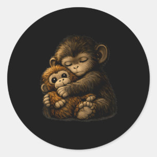 Punch the monkey cuddling stuffed animal internet classic round sticker