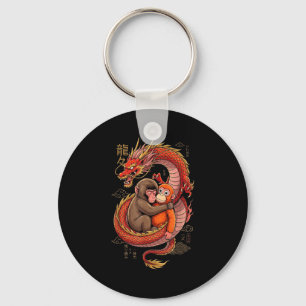 Punch the monkey cuddling stuffed animal meme key ring