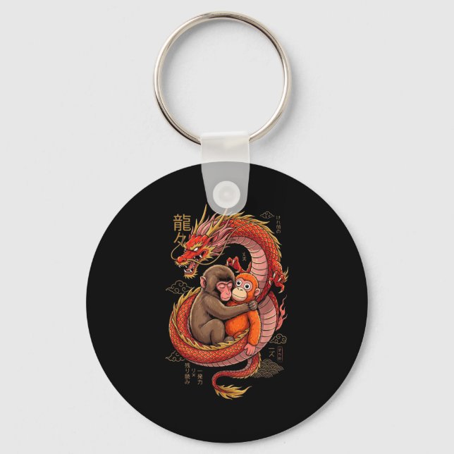 Punch the monkey cuddling stuffed animal meme key ring (Front)