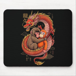 Punch the monkey cuddling stuffed animal meme mouse pad