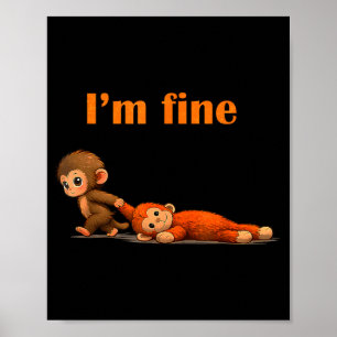 Punch the monkey cuddling stuffed animal meme poster