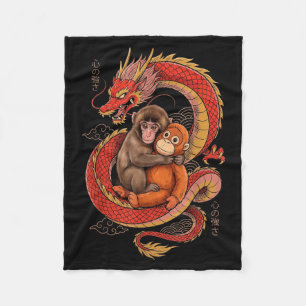 Punch the monkey japanese aesthetic dragon tokyo fleece blanket