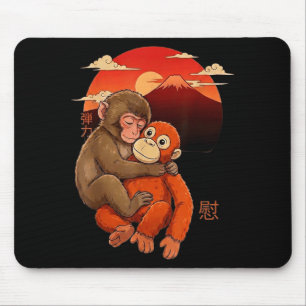 Punch the monkey japanese red sunset and mountain mouse pad