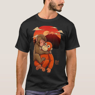Punch the monkey japanese red sunset and mountain T-Shirt