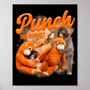 Punch the monkey meme baby monkey holding plush poster