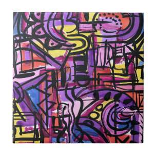 Punchbowl-Bold Colourful Hand Painted Abstract Art Ceramic Tile