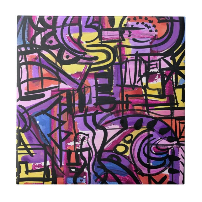 Punchbowl-Bold Colourful Hand Painted Abstract Art Ceramic Tile (Front)