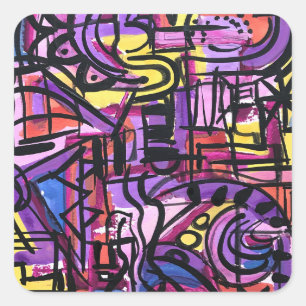 Punchbowl-Bold Colourful Hand Painted Abstract Art Square Sticker