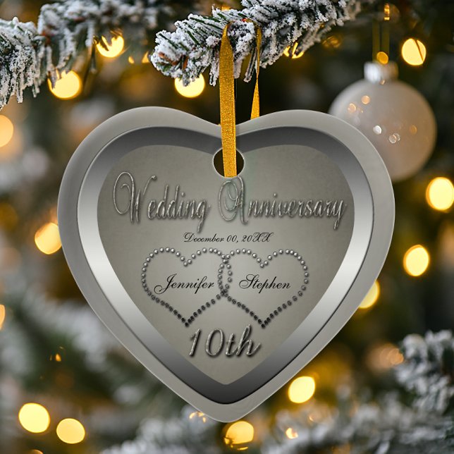 Punched Tin Look 10 Year Anniversary Ornament (Faux Punched Tin Look (Flat Printed) 10 Year Anniversary Ornament)
