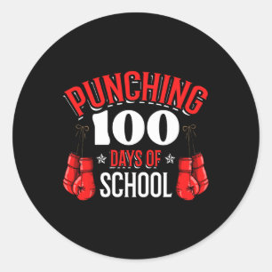 Punching 100 Days Of School Sports Boxing Gloves S Classic Round Sticker