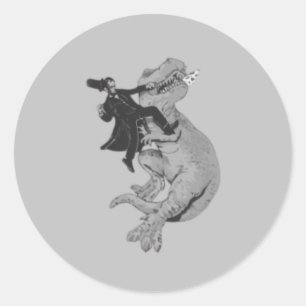 Punching a T-Rex like a boss on Men's T-Shirt Classic Round Sticker