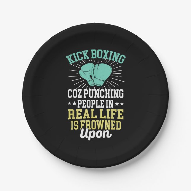 Punching People Is Frowned Upon Funny Sarcastic Ki Paper Plate (Front)