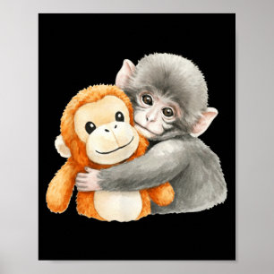 Punchkung the monkey holding plush friend meme poster