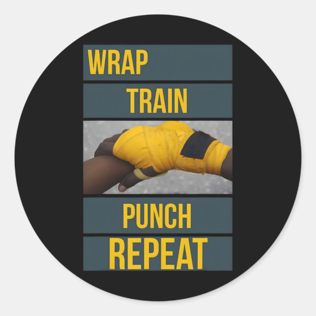 Punchy Graphics Wrap Train Punch Repeat, Boxing Ki Classic Round Sticker (Front)