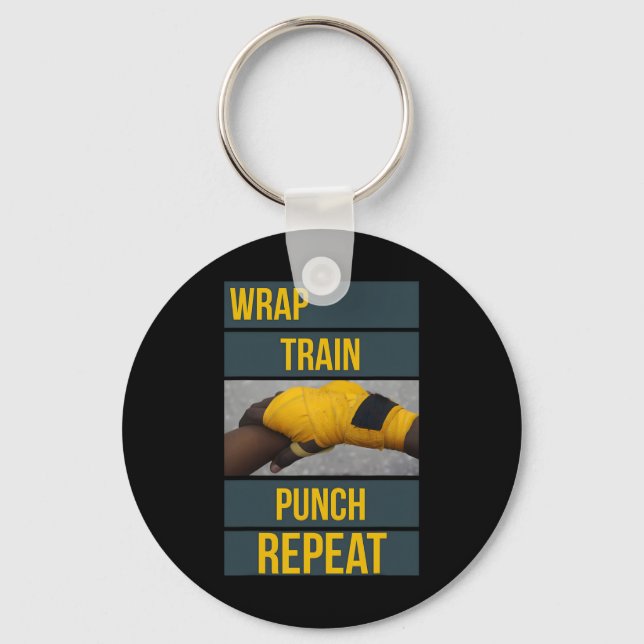 Punchy Graphics Wrap Train Punch Repeat, Boxing Ki Key Ring (Front)