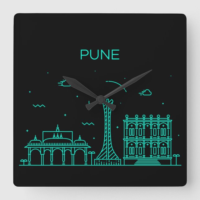 Pune skyline square wall clock (Front)