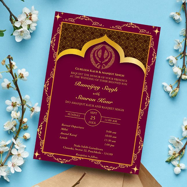 Punjabi Sikh Wedding Anand Karaj Floral Invitation (Creator Uploaded)