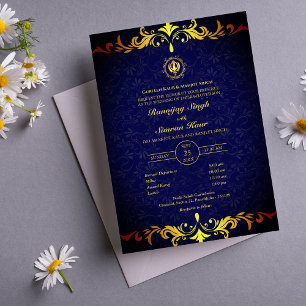Punjabi Sikh Wedding Anand Karaj Golden Invitation
