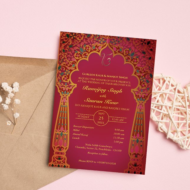 Punjabi Sikh Wedding Anand Karaj Golden Invitation (Creator Uploaded)