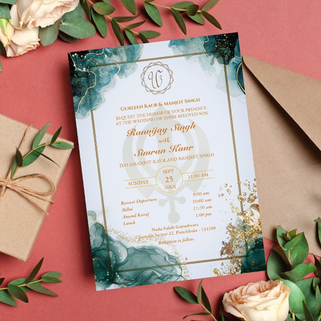 Punjabi Sikh Wedding Anand Karaj Golden Invitation (Creator Uploaded)