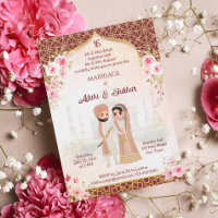 Punjabi wedding cream maroon Indian bridal couple