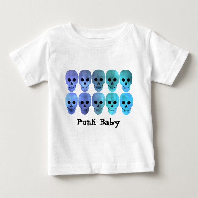 Punk baby blue skulls baby T-Shirt (Front)