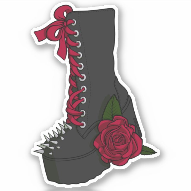 Punk Black Red Cartoon Boot Rose Vinyl Sticker (Front)