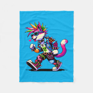 Punk Cat Attitude - Cool Pixel Art Rebel Design Fleece Blanket