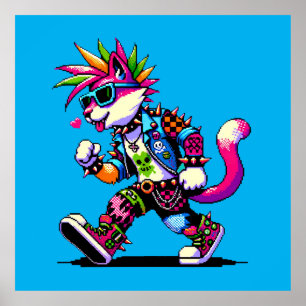 Punk Cat Attitude - Cool Pixel Art Rebel Design Poster