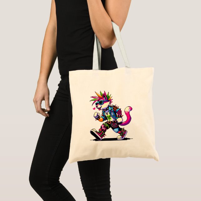 Punk Cat Attitude - Cool Pixel Art Rebel Design Tote Bag (Front (Product))