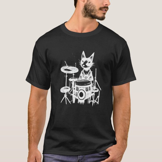 Punk Cat Playing Drums  2 T-Shirt (Front)