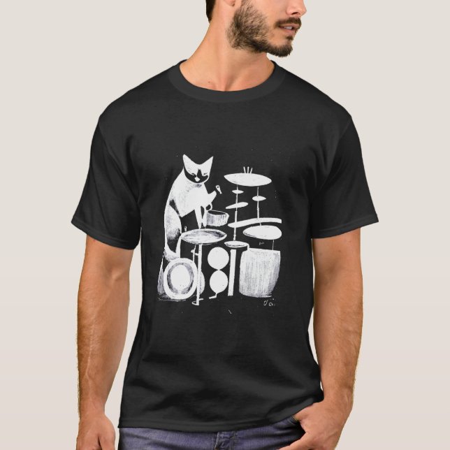 Punk Cat Playing Drums 2 T-Shirt (Front)