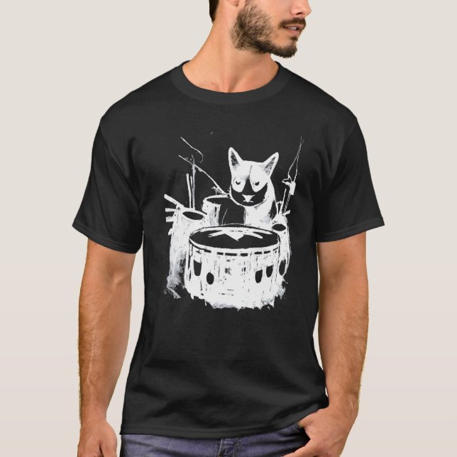 Punk Cat Playing Drums  4 T-Shirt (Front)