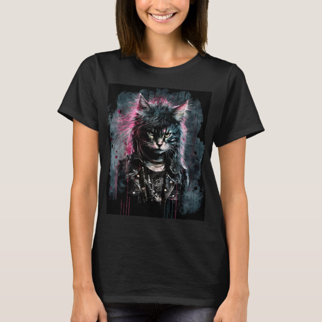 Punk Cat with Pink Fur Ladies T T-Shirt (Front)