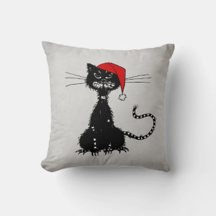 Punk Christmas: Ragged Cat with Santa Hat Goth Cushion