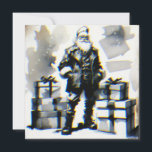 Punk Christmas (Santa Postal). Card<br><div class="desc">Christmas theme with Santa Claus figure Macarre style surrounded by gift boxes. Illustration of watercolor in gray tones and aging effect. Framed post congratulations.</div>