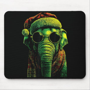 Punk Elephant With Sungles Santa Hat Christmas Roc Mouse Pad